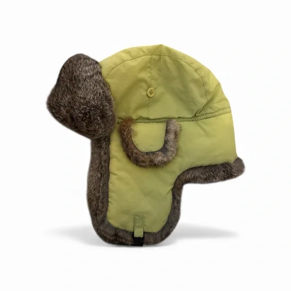 Crown Cap Green and Brown Winter Aviater Style Rabbit Fur Hat - Picture 5 of 12